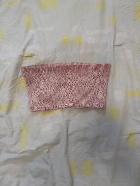 by the way. Pink Smocked Bandeau Top with Ruffle Edge